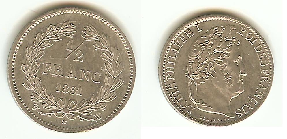 1/2 franc Louis-Philippe 1831W SUP à SPL-